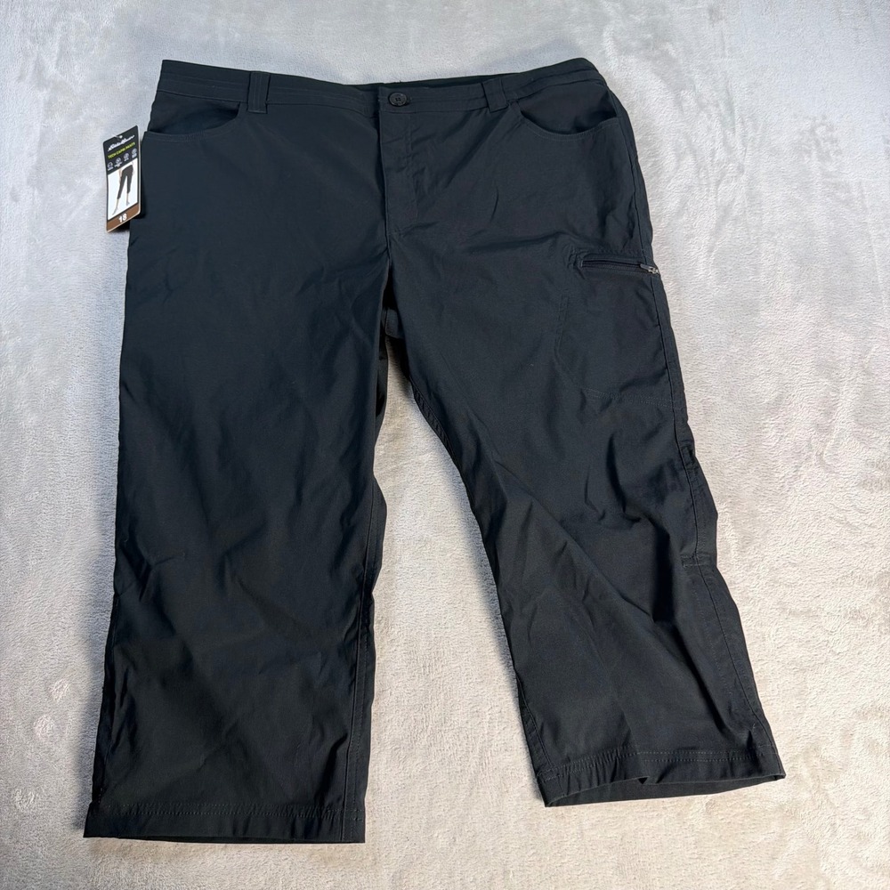 Eddie Bauer Tech Capri Pants Women 18 Black Stretch Hiking Outdoor 1669561